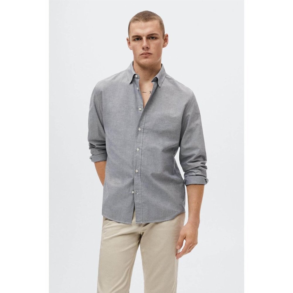 New MANGO Men's Regular Fit Cotton Shirt Blue